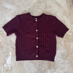 H&M Burgundy Cable-Knit Cardigan - Gold Buttons